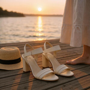 Franco Sarto Retro Vintage Style Round Block Heel Sandals Size 10 M WHITE